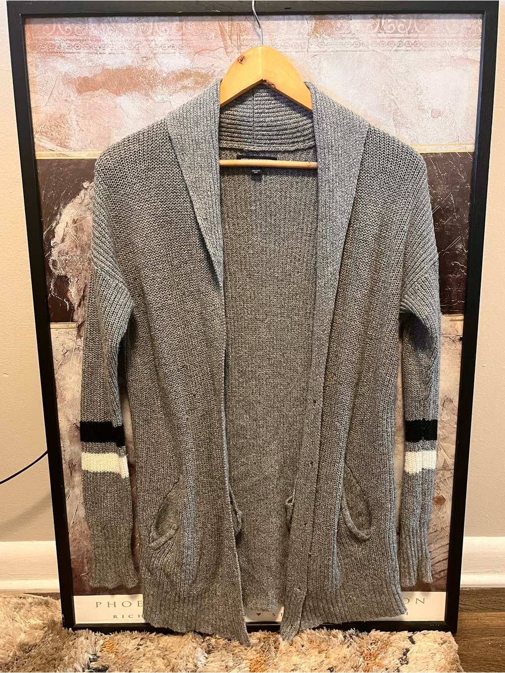 American Eagle Shawl Collar Cardigan with Sleeve Stripes Size XS